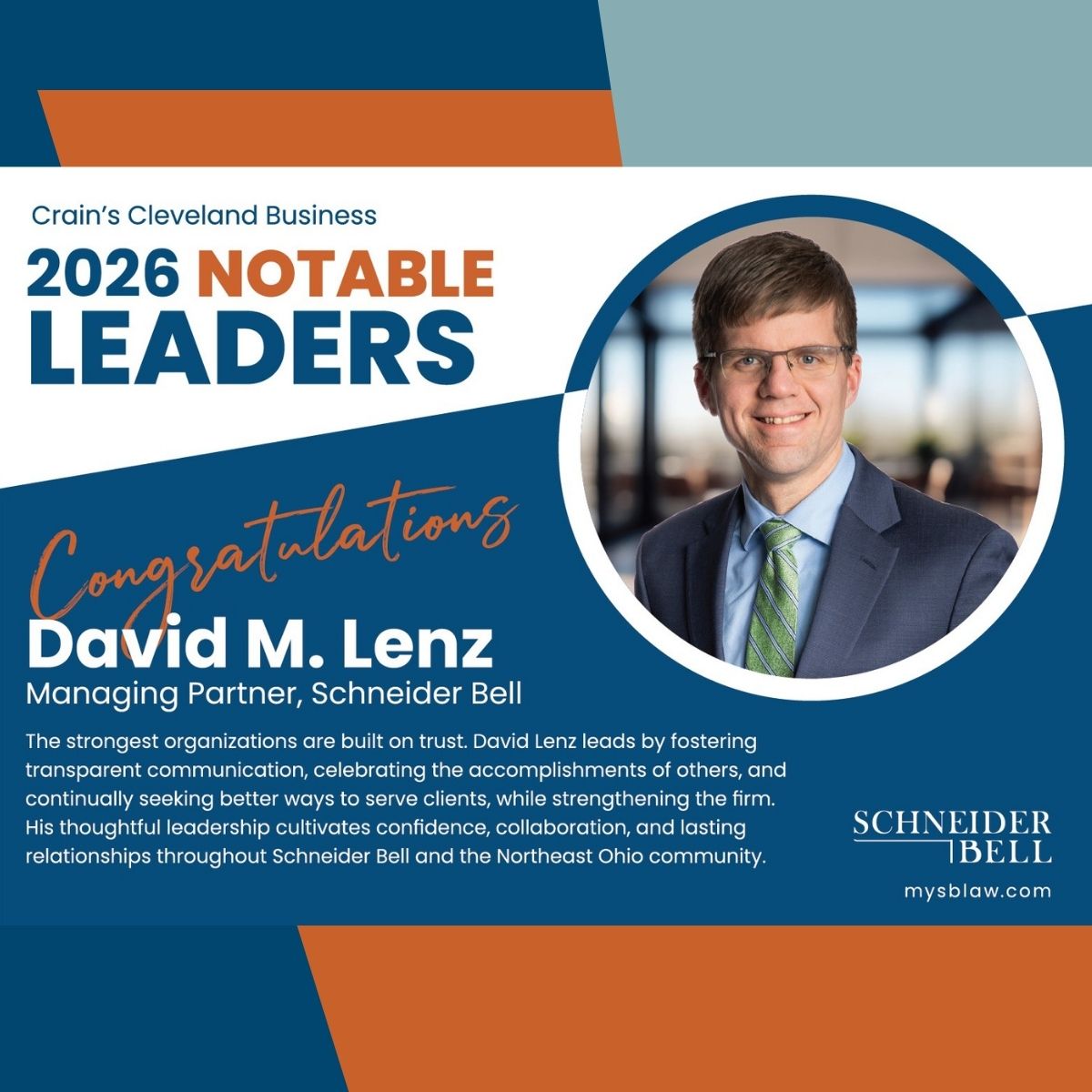 Dave Lenz named in the Crain's Notable Leaders in Accounting, Consulting, and Law 2026