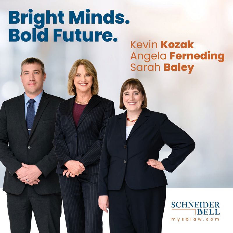 Three new attorneys join Schneider Bell. Kevin Kozak, Angela Ferneding, and Sarah Baley.
